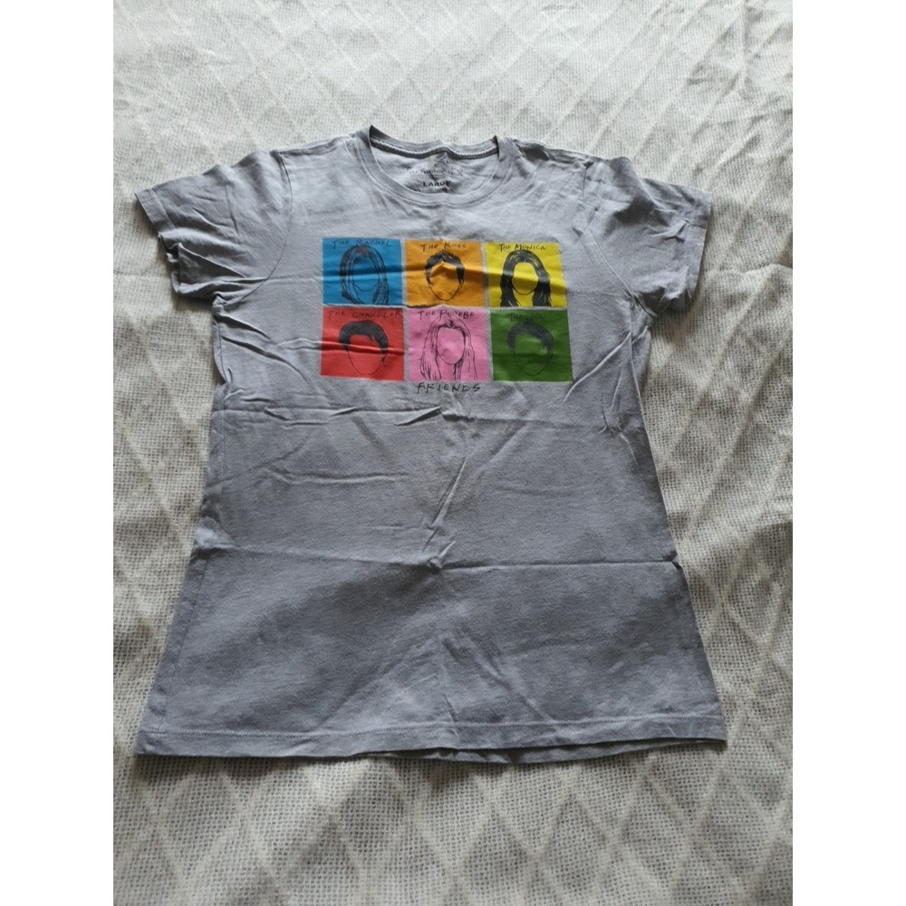 Friends T Shirt Gray Size L Multi-Colored Blank‎ Faces Top Girl TV Series Casual